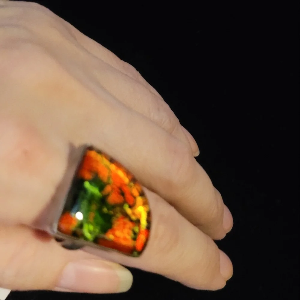 Dichroic Glass Statement Ring,  sz 7.75; set in sterling silver - Picture 9 of 9